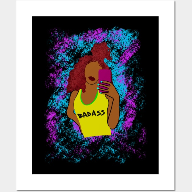 BadAss Black Girl Curly Hair Taking Selfie Wall Art by blackartmattersshop